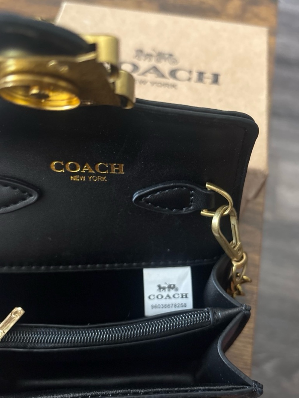 Coach Black Leather Small Crossbody Wallet with Gold Hardware